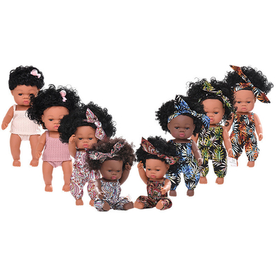 14 inch 33cm herboren Afrikaanse rubber dolly met mosselen jumpsuits en boog hoofdbanden voor meisjes