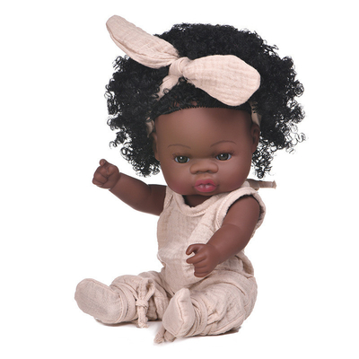 14&quot; Full Body Silicium Custom Logo Reborn Vinyl Silicone Baby Poppen voor Kinderen Zwart Afrikaans