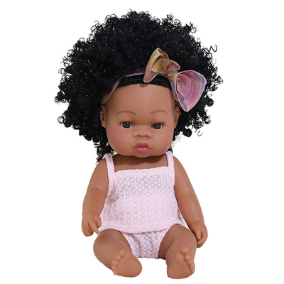 14 inch 33cm herboren Afrikaanse rubber dolly met mosselen jumpsuits en boog hoofdbanden voor meisjes