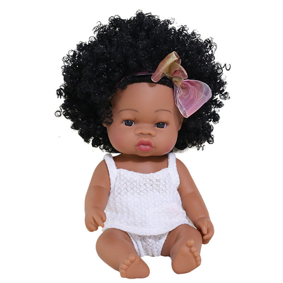14 inch 33cm herboren Afrikaanse rubber dolly met mosselen jumpsuits en boog hoofdbanden voor meisjes