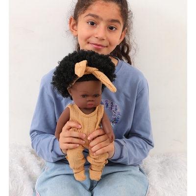 Vinyl Silicone Meisje Lief 14 Inch Afro-Amerikaanse Zwarte Baby Pop Voor Kinderen Met Custom Logo
